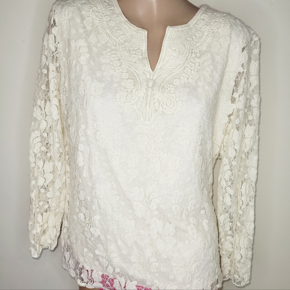 Coldwater Creek Tops - Coldwater Creek Large Cream NWT Stretch Embroiderd Lace Top